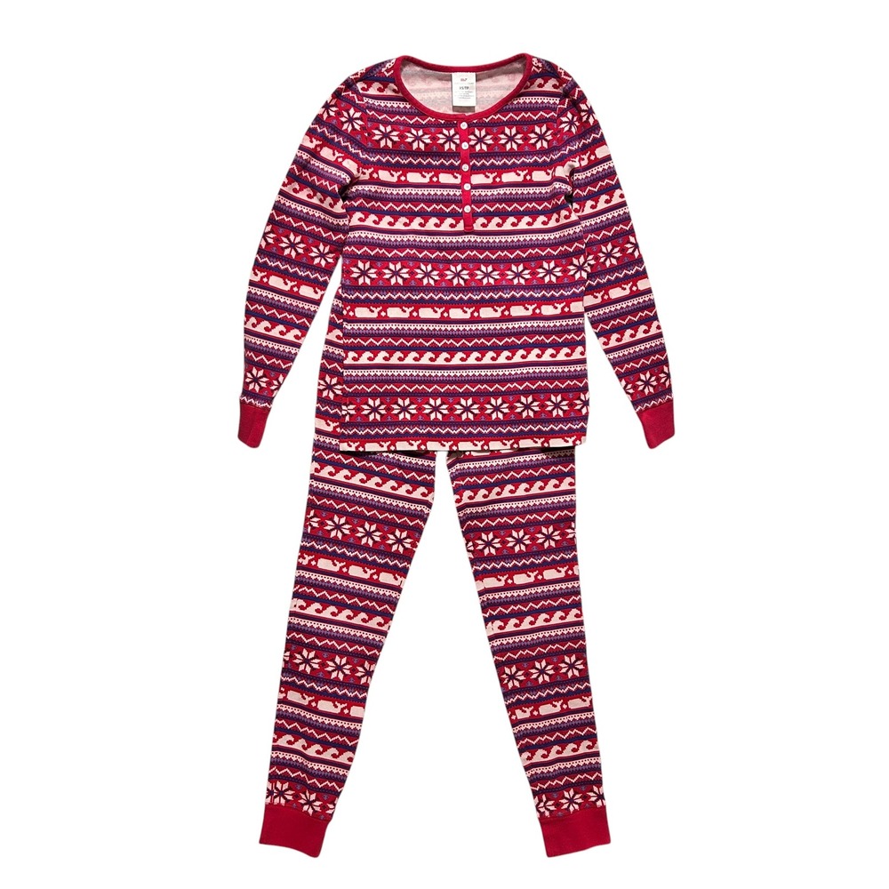 Vineyard Vines Womens Pajama Set XS Pink Fair Isle Whale Thermal Cozy Loungewear